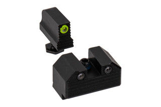 Night Fision Suppressor Height Tritium Glock 43x MOS Night Sight Set features and yellow ring front and Black rear